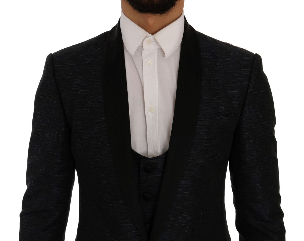 Dolce & Gabbana Elegant Blue & Black Slim Fit Suit Ensemble