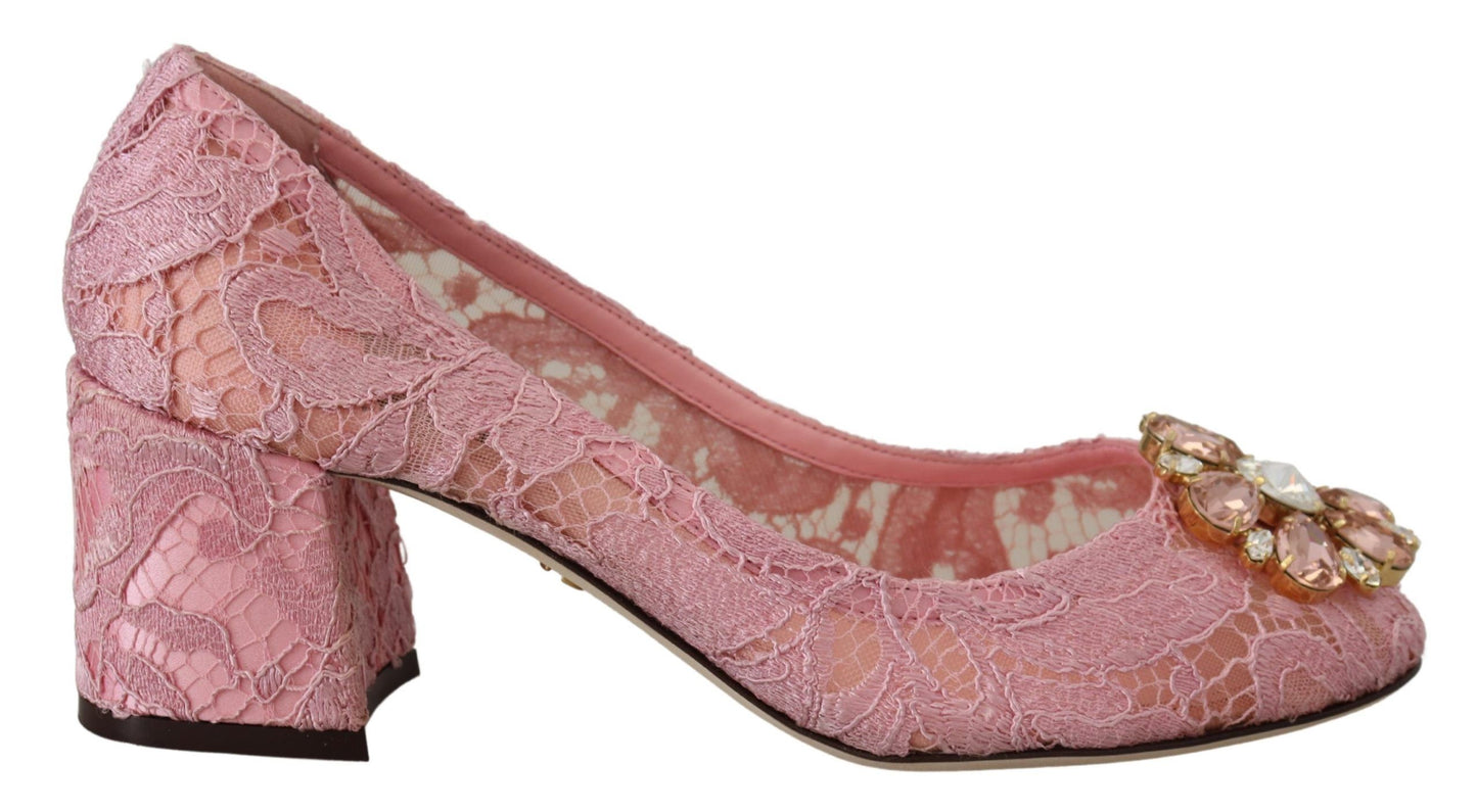 Dolce & Gabbana Pastel Pink Lace Crystal Embellished Pumps