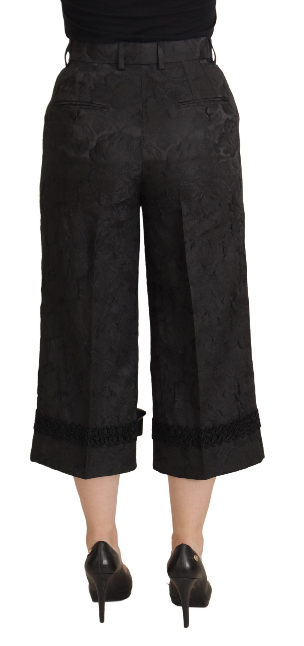 Dolce & Gabbana Elegant Black Brocade Cropped Pants