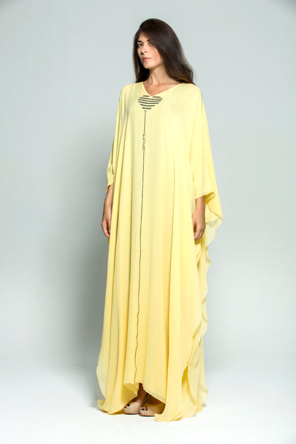 Mariam crystal-embellished yellow chiffon georgette kaftan