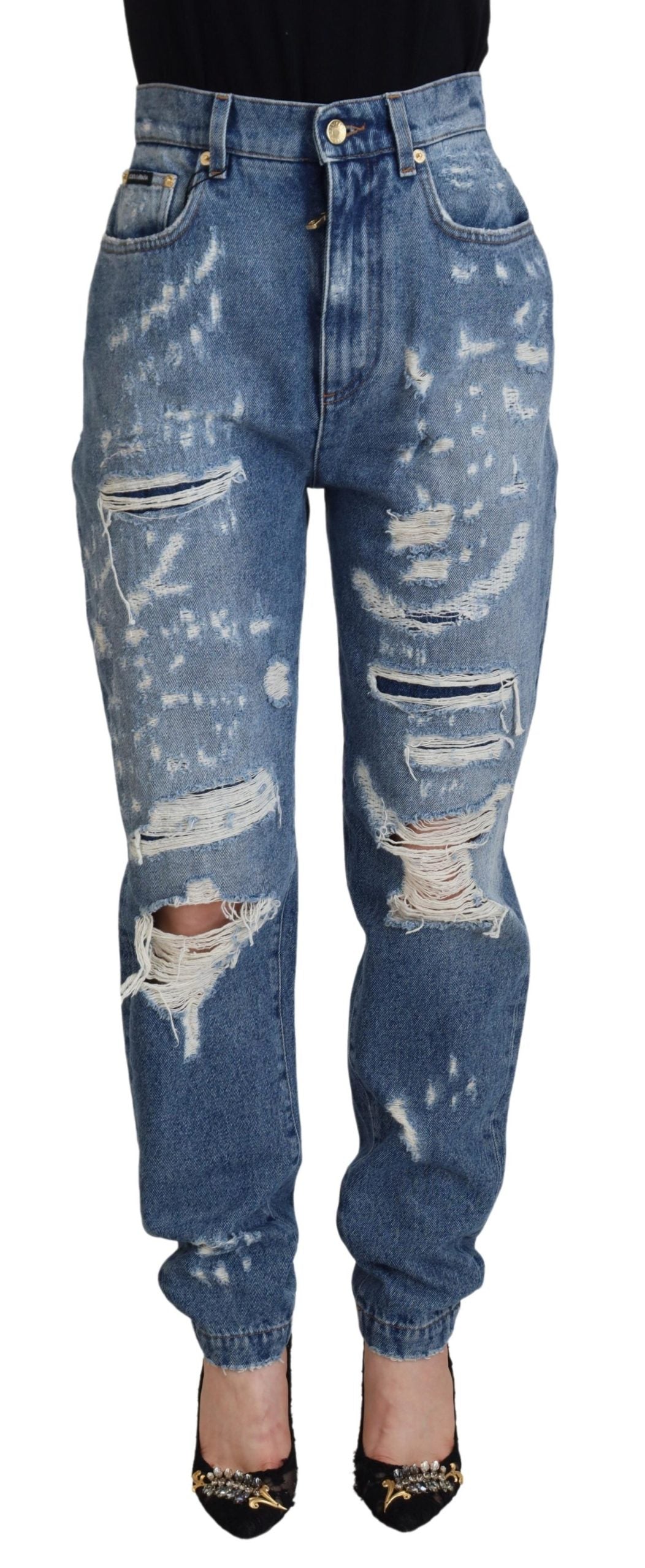 Dolce & Gabbana Chic Tattered Denim Pants - Indigo Essence