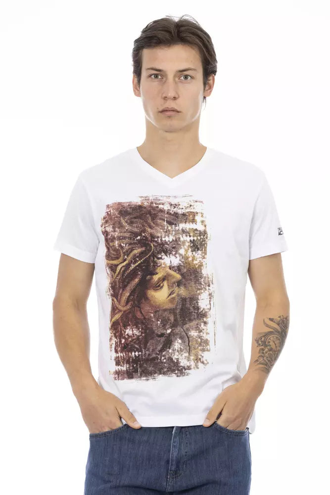 Trussardi Action Elegant V-Neck Tee with Chic Front Print