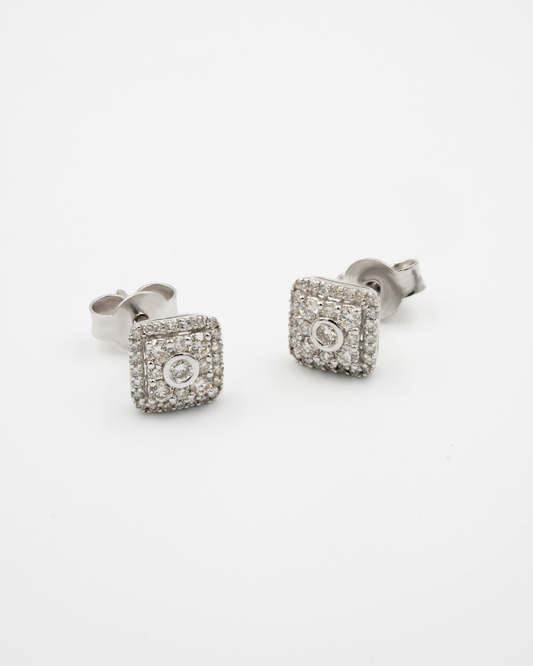 NATURAL DIAMOND SQUARE STUD EARINGS