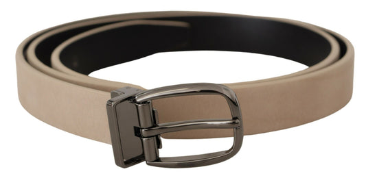 Dolce & Gabbana Elegant Beige Leather Belt with Silver Tone Buckle