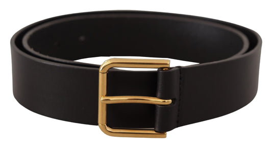 Dolce & Gabbana Elegant Black Leather Belt with Gold-Tone Buckle