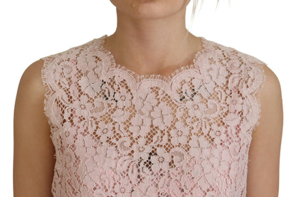 Dolce & Gabbana Elegant Sheer Lace Sleeveless Blouse in Pink