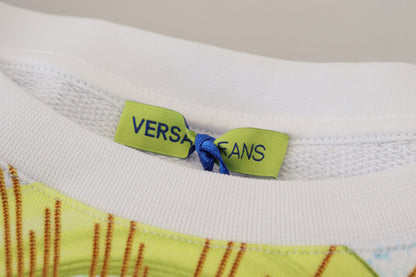 Versace Jeans Elegant White Graphic Crew Neck Sweater