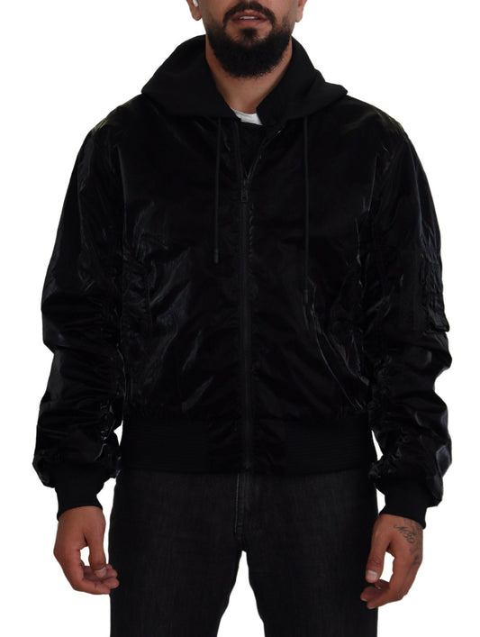 Dolce & Gabbana Elegant Black Bomber Hooded Jacket