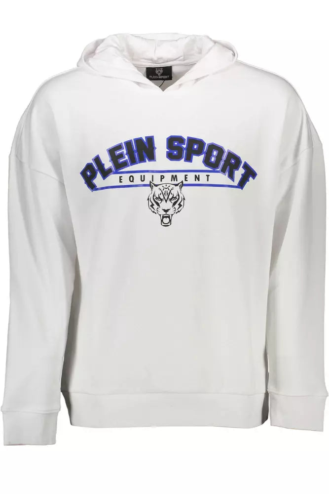 Plein Sport Sleek White Hooded Sweatshirt with Contrasting Accents