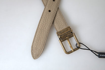 Dolce & Gabbana Elegant Beige Leather Belt with Metal Buckle