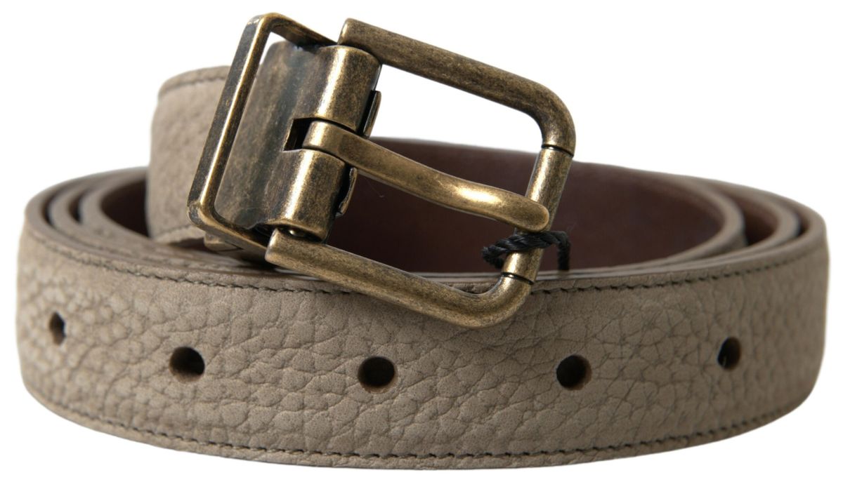 Dolce & Gabbana Elegant Beige Leather Belt with Metal Buckle