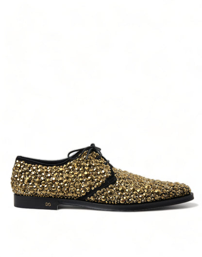 Dolce & Gabbana Elegant Gold Black Suede Derby Dress Shoes