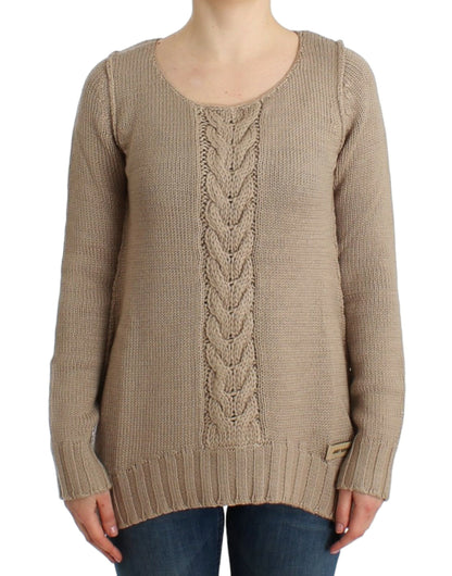 Cavalli Elegant Beige Knitted Crew Neck Sweater