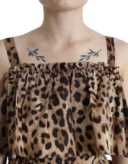 Dolce & Gabbana Leopard Print A-Line Cotton Dress