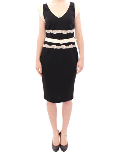 Cavalli Elegant Sheath Lace Dress in Black and Beige