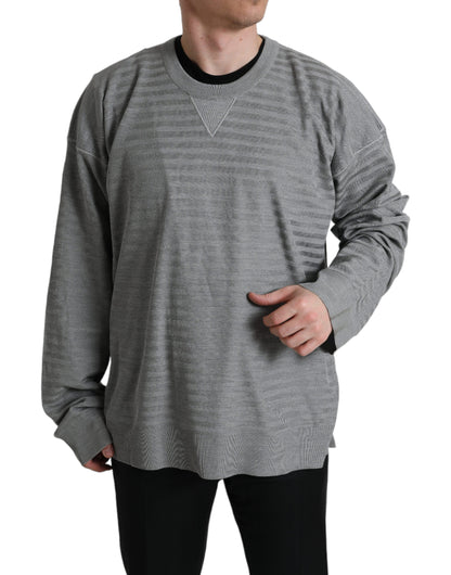 دولتشي آند غابانا أنيقة رمادية مخططة الحرير Crewneck السترة