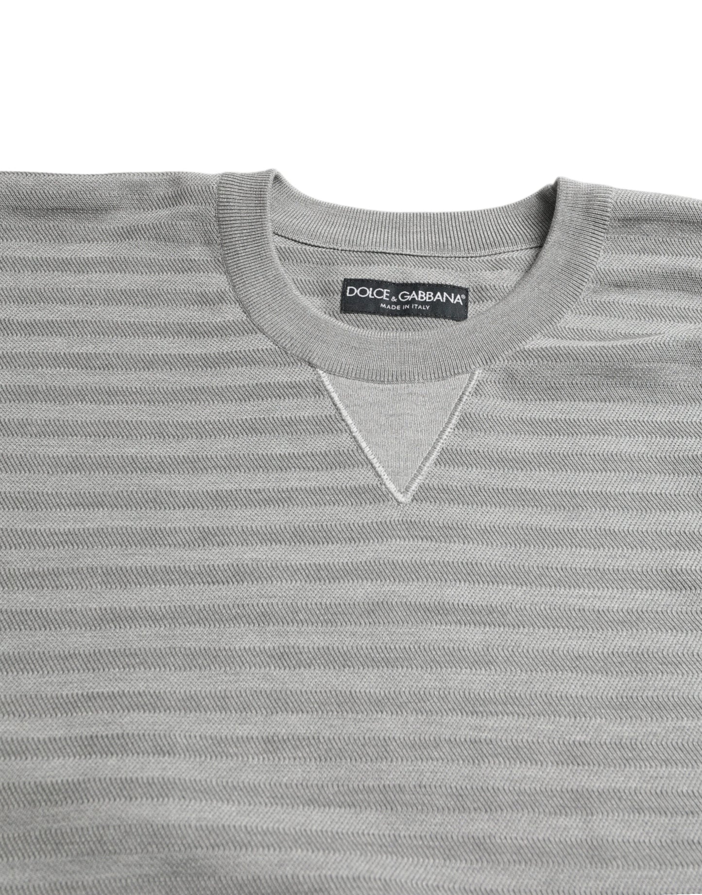 دولتشي آند غابانا أنيقة رمادية مخططة الحرير Crewneck السترة