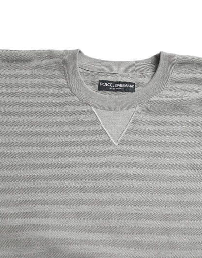 دولتشي آند غابانا أنيقة رمادية مخططة الحرير Crewneck السترة