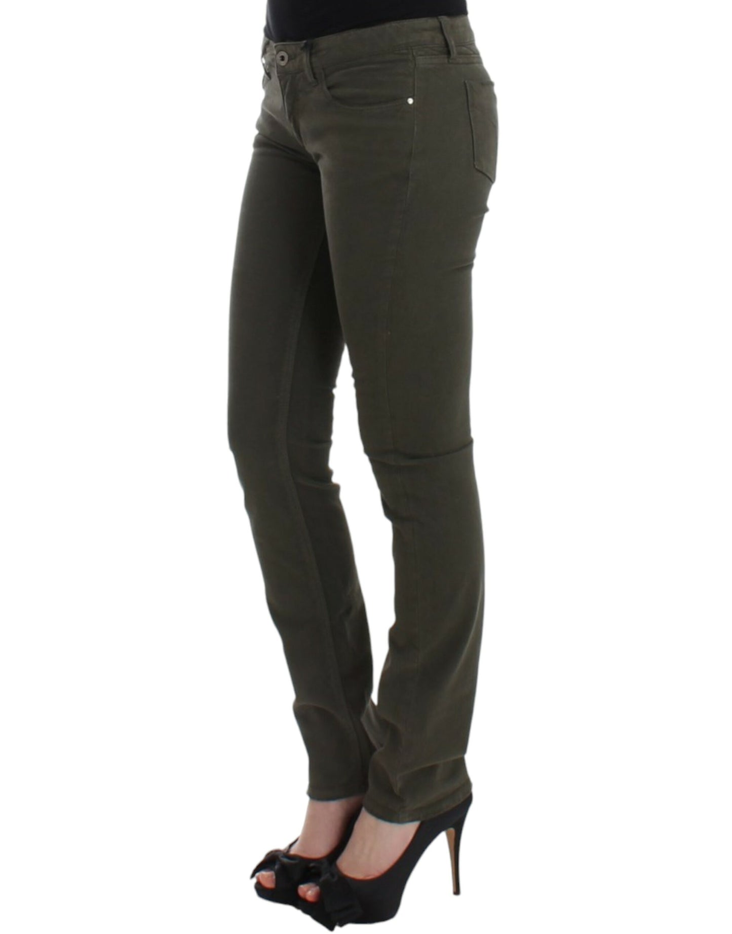 Costume National Chic Green Slim Leg Designer Jeans