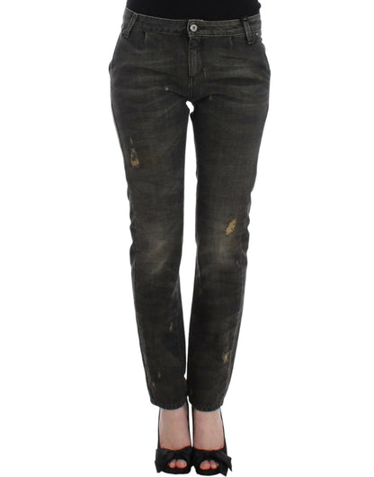 Costume National Sleek Gray Straight Leg Distressed Jeans