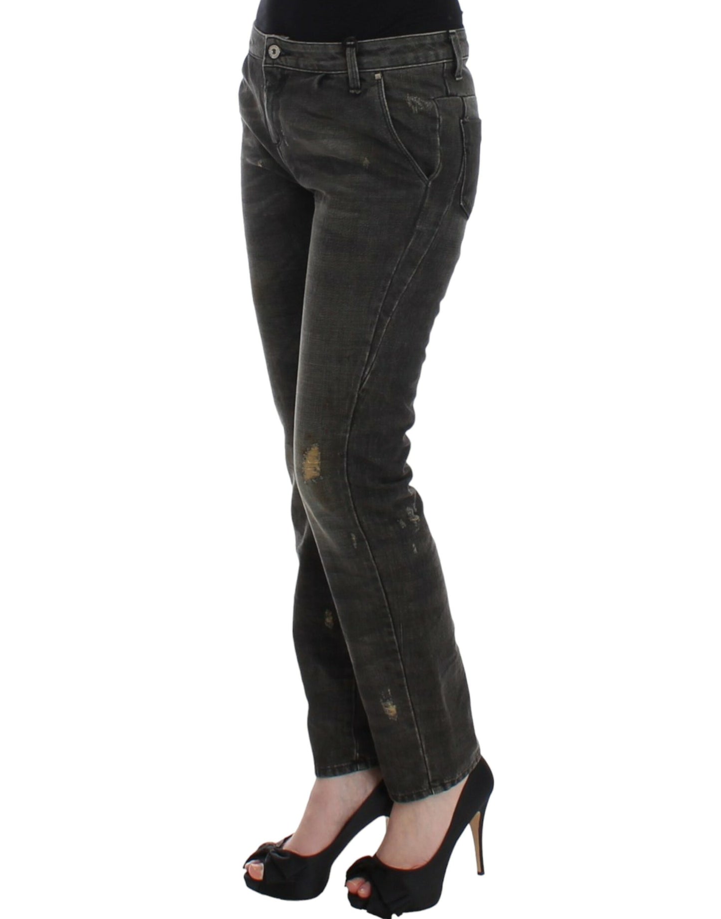 Costume National Sleek Gray Straight Leg Distressed Jeans