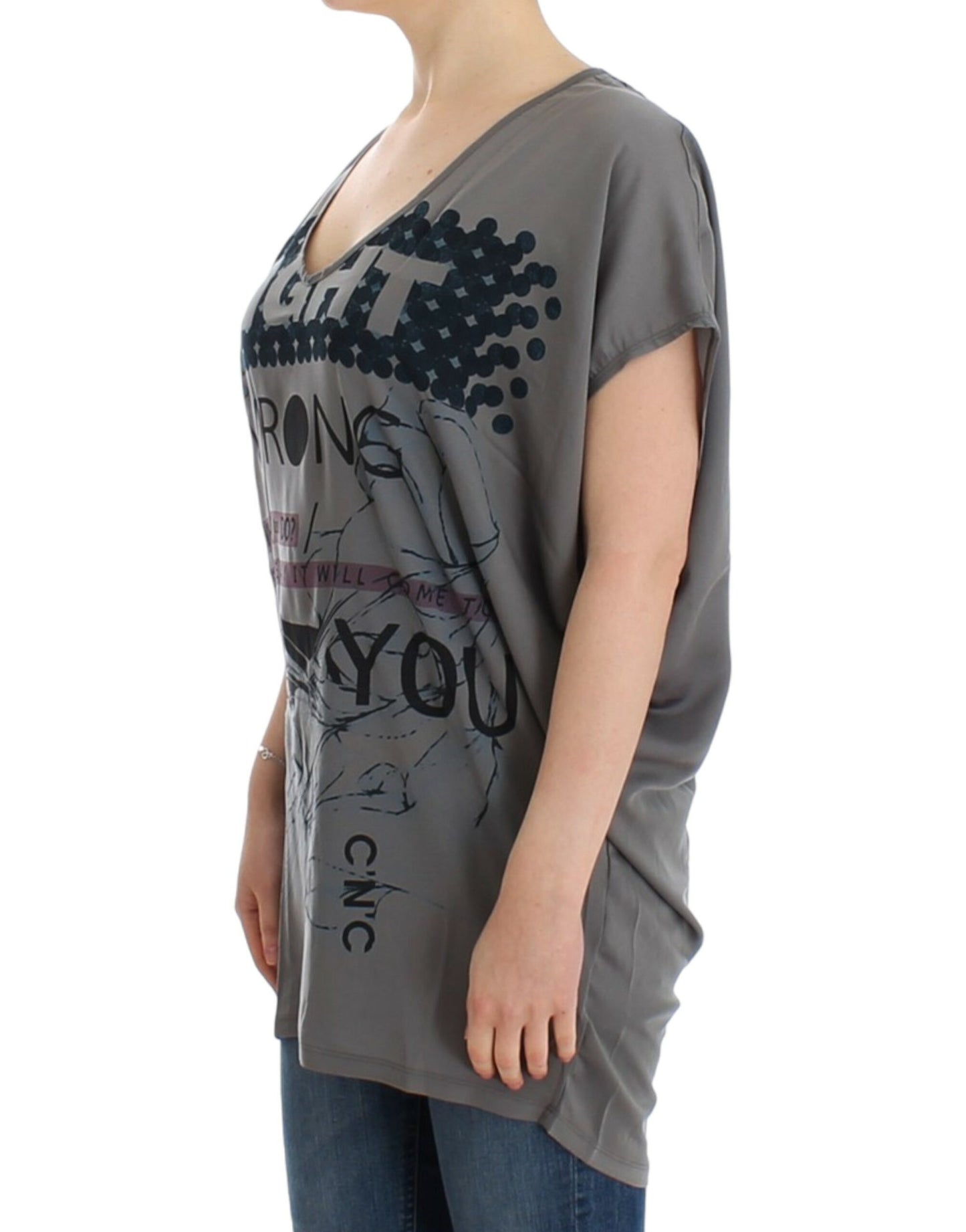 Costume National Elegant V-Neck Tunic with Motive Print