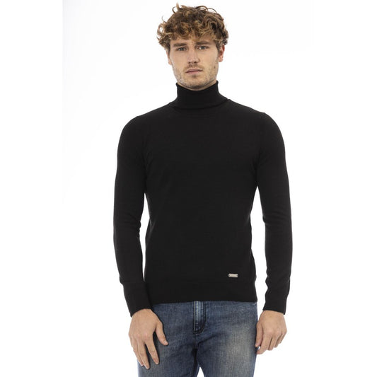 Baldinini Trend Black Wool Men Sweater Turtleneck Long Sleeve