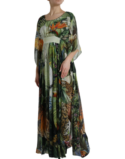 Dolce & Gabbana Elegant Jungle Print Maxi Silk Dress