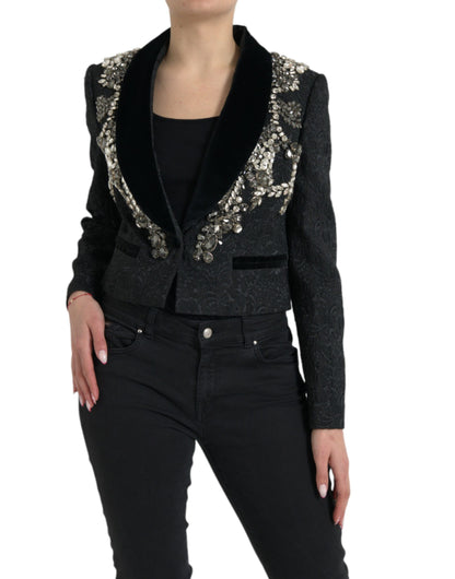 Dolce & Gabbana Elegant Embellished Black Overcoat Jacket