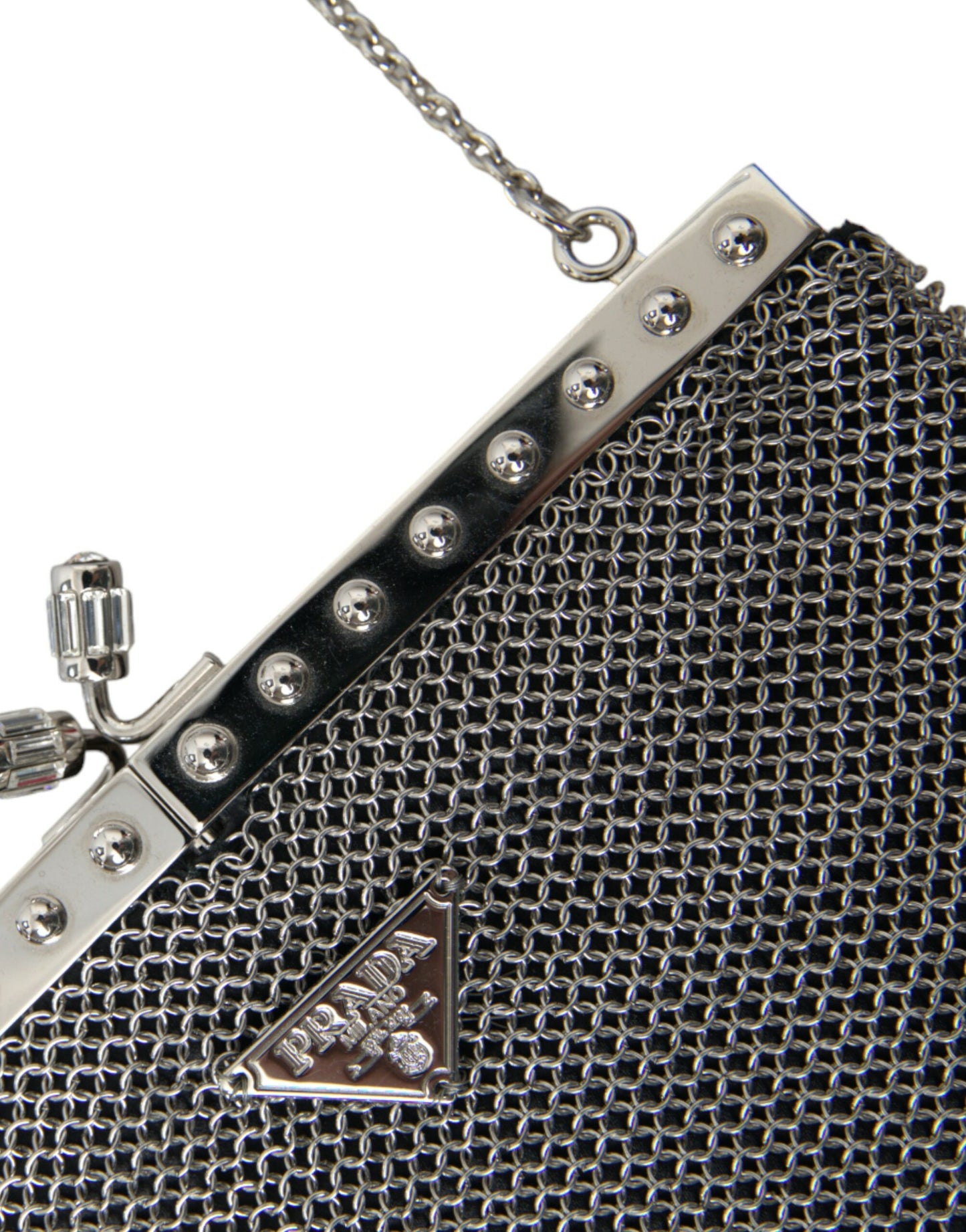 Prada Elegant Silver Mesh Shoulder Evening Bag