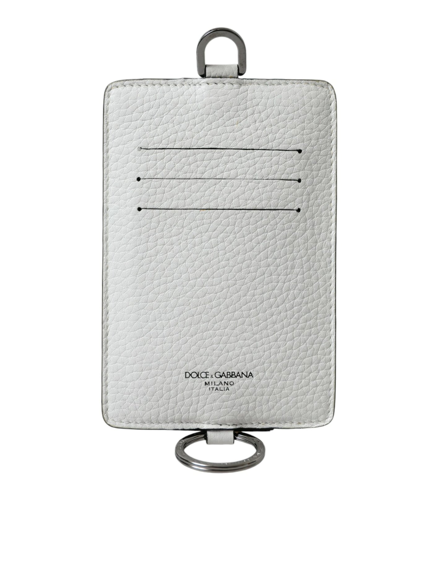 Dolce & Gabbana White Calf Leather Lanyard Logo Card Holder Wallet