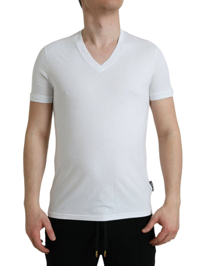 Dolce & Gabbana White Cotton V-neck Short Sleeve Underwear T-shirt