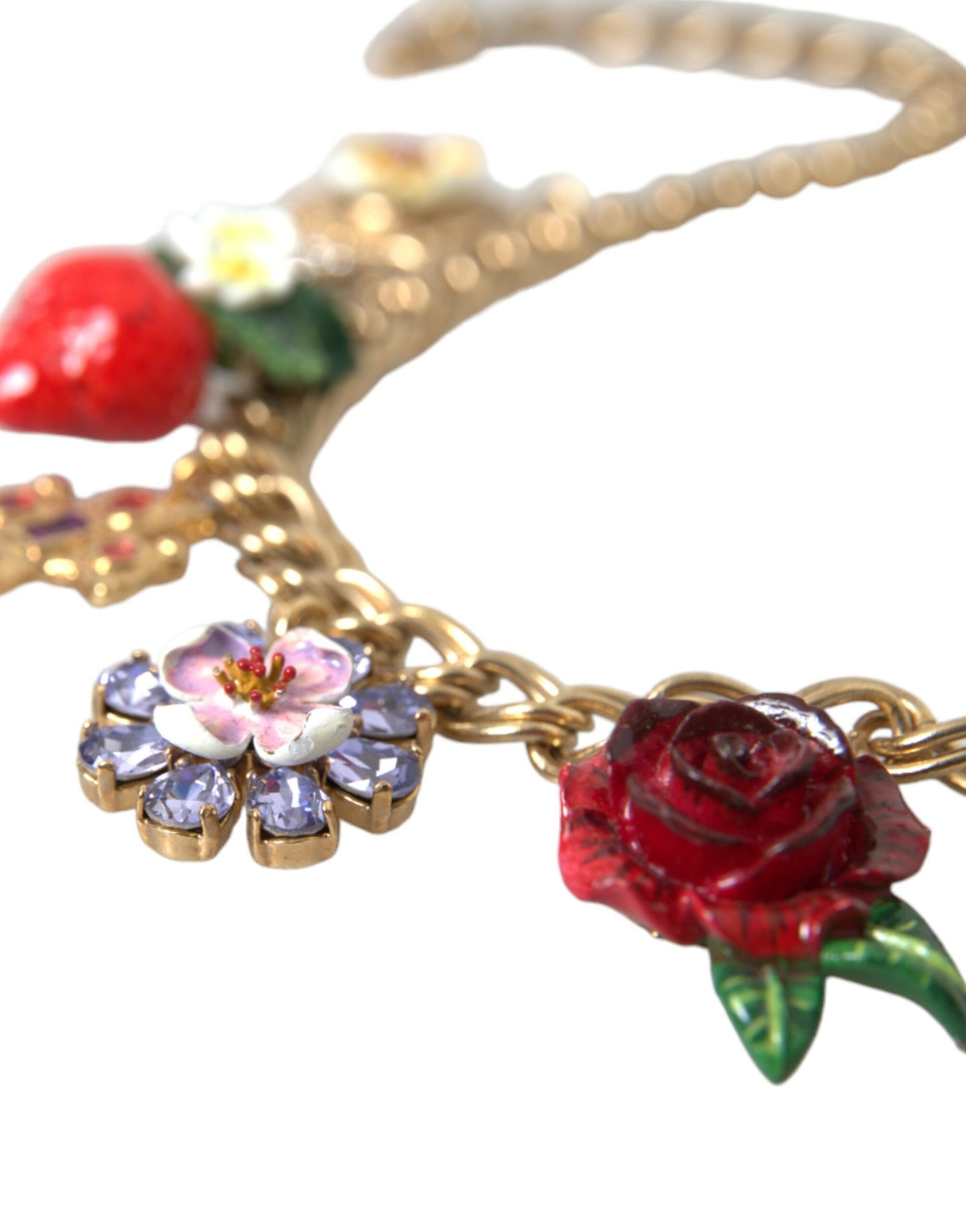 Dolce & Gabbana Gold Chain Rose Cross Strawberry Star Pendant Necklace