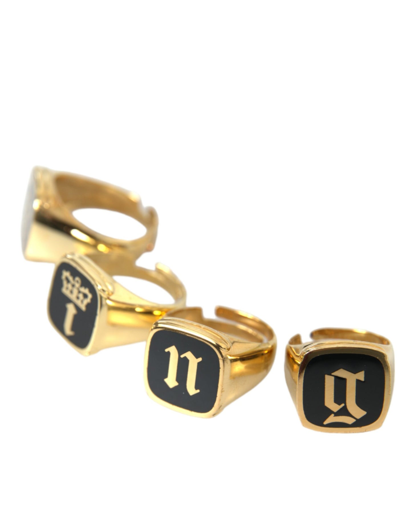 Dolce & Gabbana Gold Brass KING Enamel Set of 4 Ring