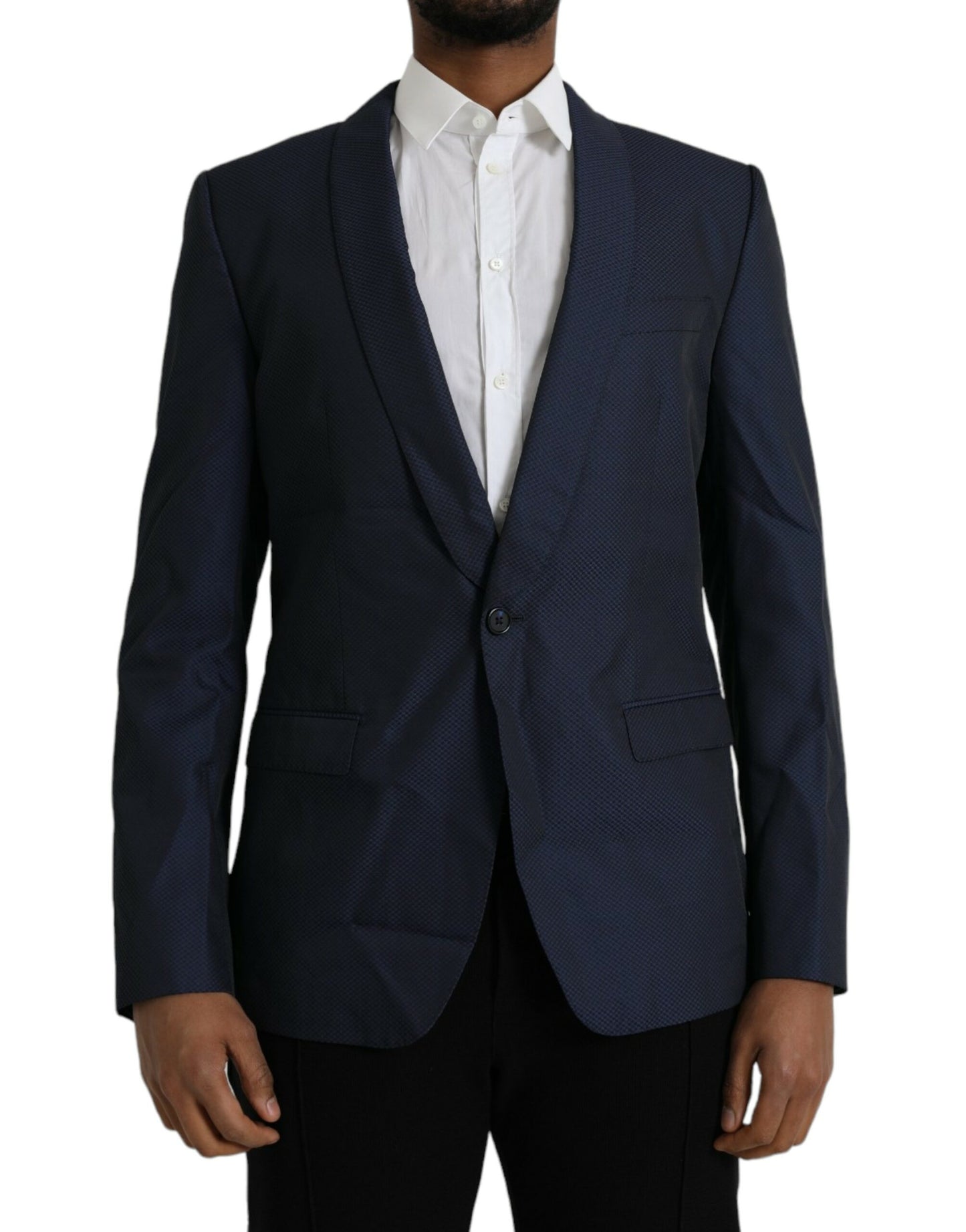 Dolce & Gabbana Blue MARTINI Shawl Single Breasted Blazer