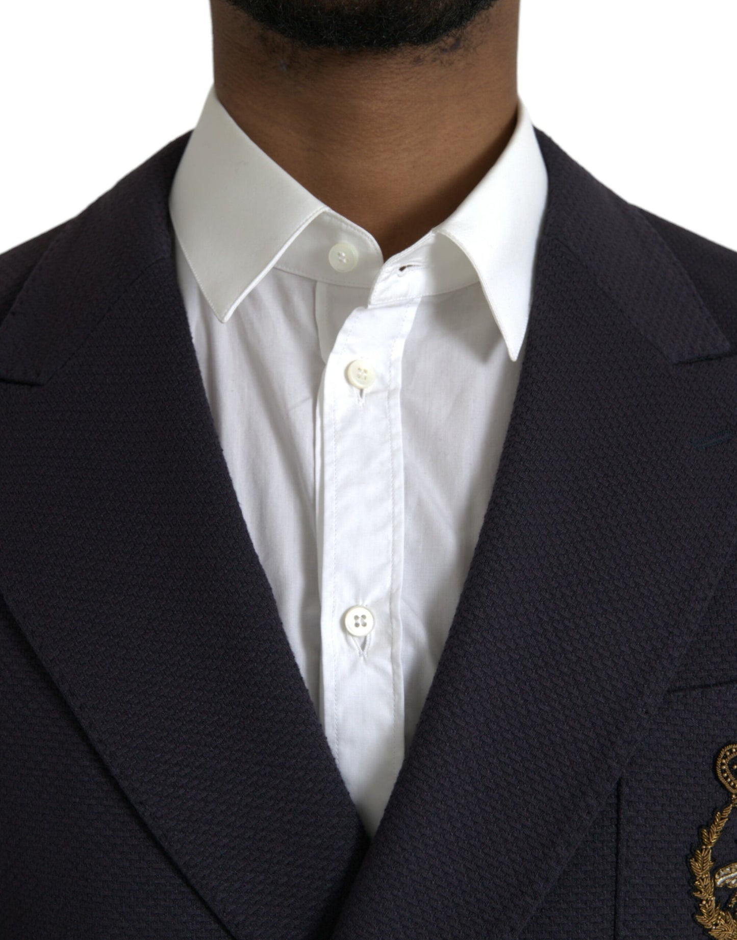 Dolce & Gabbana Dark Blue Crown Bee Double Breasted Blazer