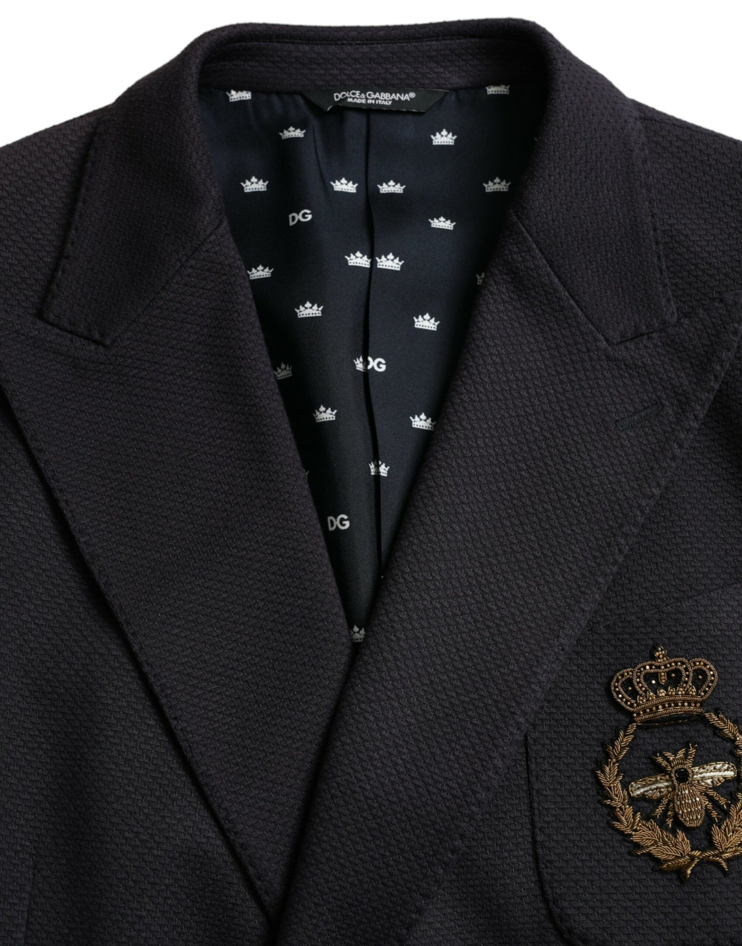 Dolce & Gabbana Dark Blue Crown Bee Double Breasted Blazer