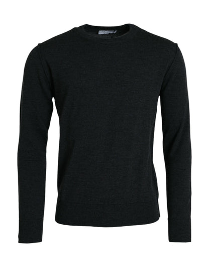 Dolce & Gabbana Dark Gray Wool Crew Neck Pullover Sweater