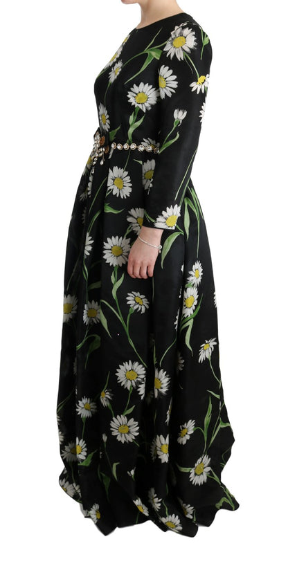 Dolce & Gabbana Elegant Sunflower Maxi Gown with Crystals