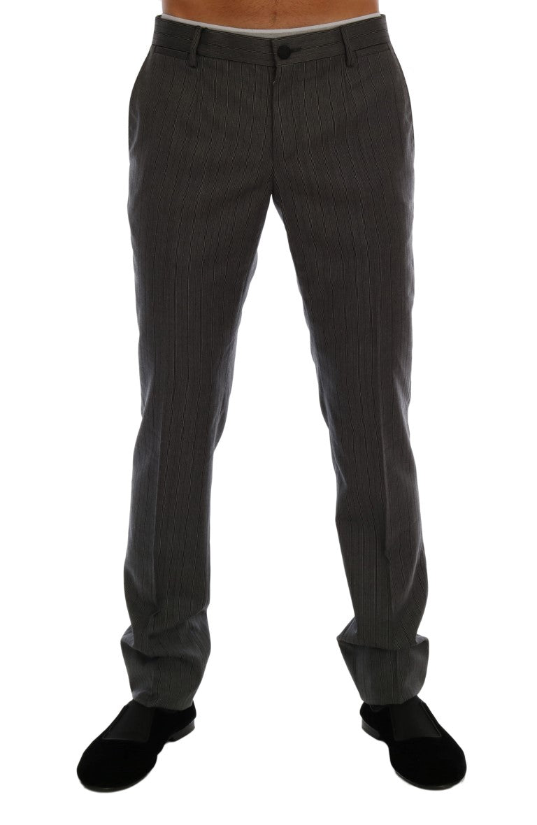 Dolce & Gabbana Elegant Gray Striped Wool Formal Trousers