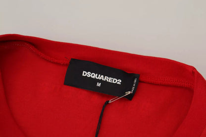 تيشيرت Dsquared² من القطن باللون الأحمر وأكمام قصيرة وياقة مستديرة