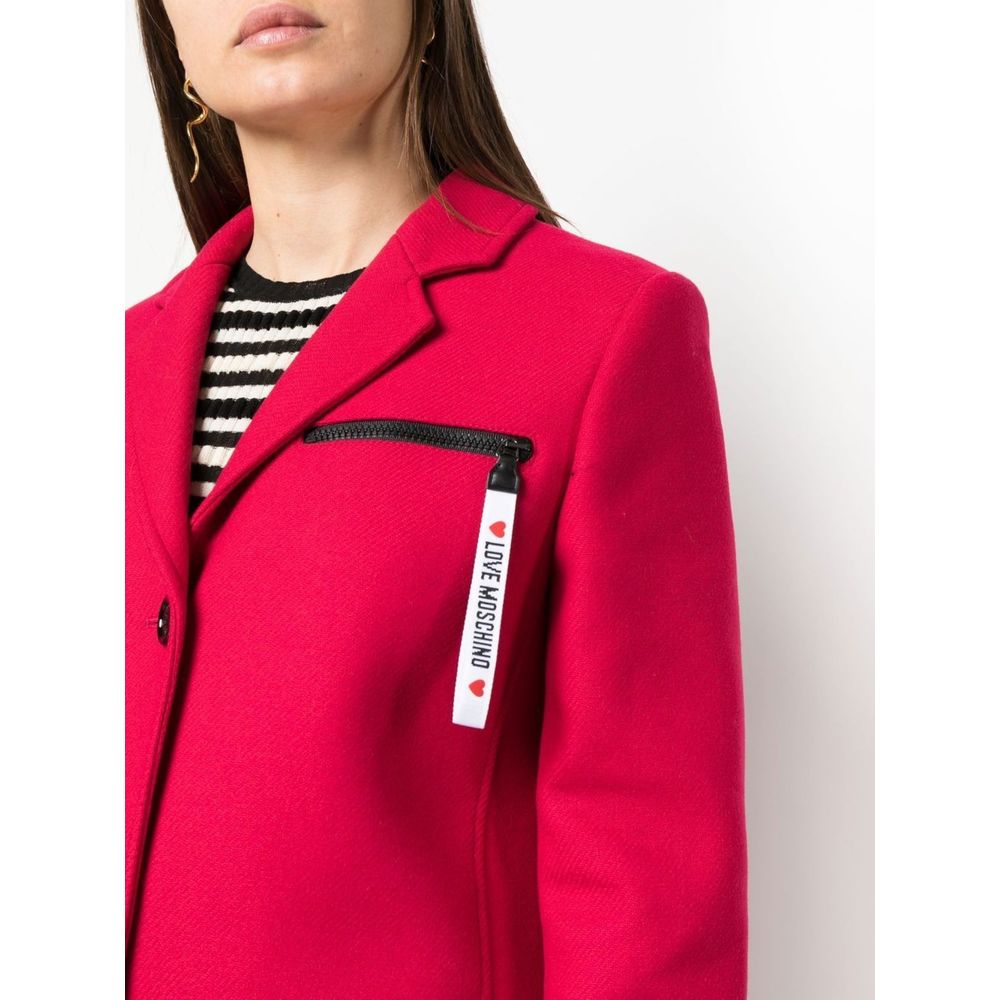 Love Moschino Chic Pink Woolen Coat with Logo Details