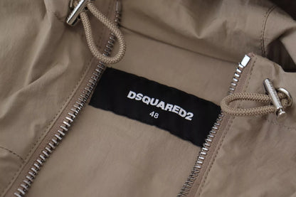 سترة Dsquared² باللون البني الرمادي مع غطاء للرأس بسحاب كامل