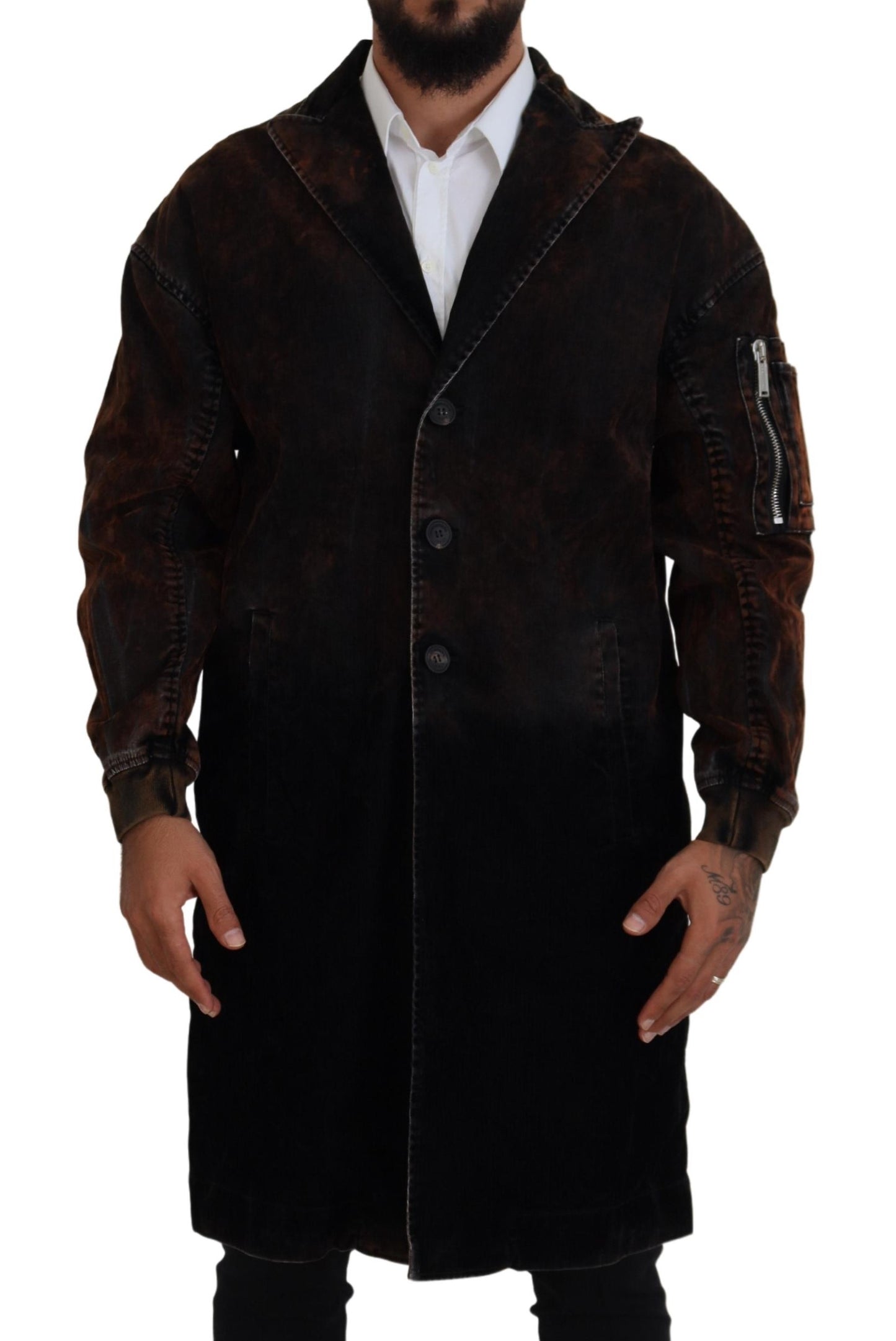 Dsquared² Brown Full Button Men Long Coat Cotton Jacket