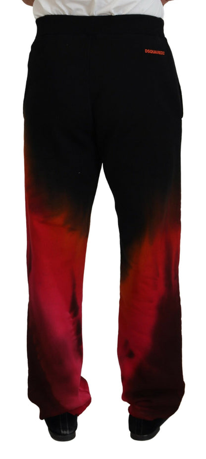 Dsquared² Black Red Cotton Logo Print Casual Pants