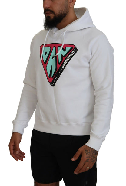 Dsquared² White Cotton Hooded Printed Pullover Sweater