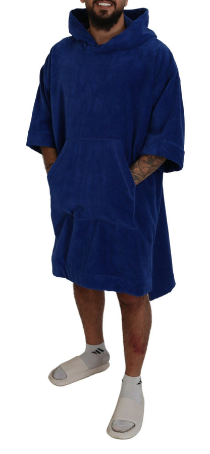 Dsquared² Blue Poncho Men Hooded Beachwear Changing Robe