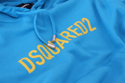 سترة بقلنسوة من القطن بطبعة شعار Dsquared² باللون الأزرق