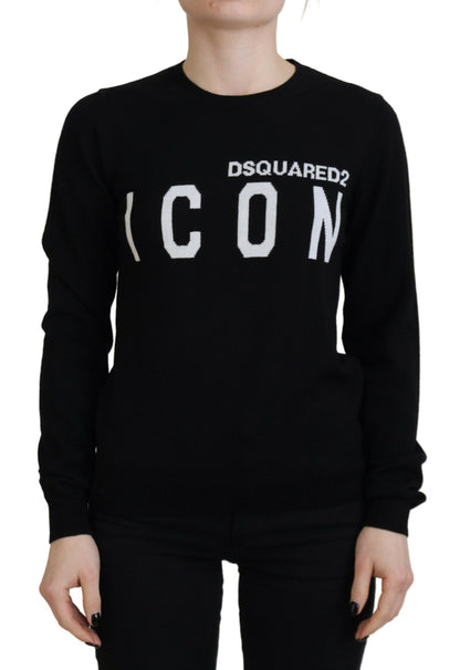 سترة Dsquared² من الصوف البكر باللون الأسود بأكمام طويلة وطبعة شعار