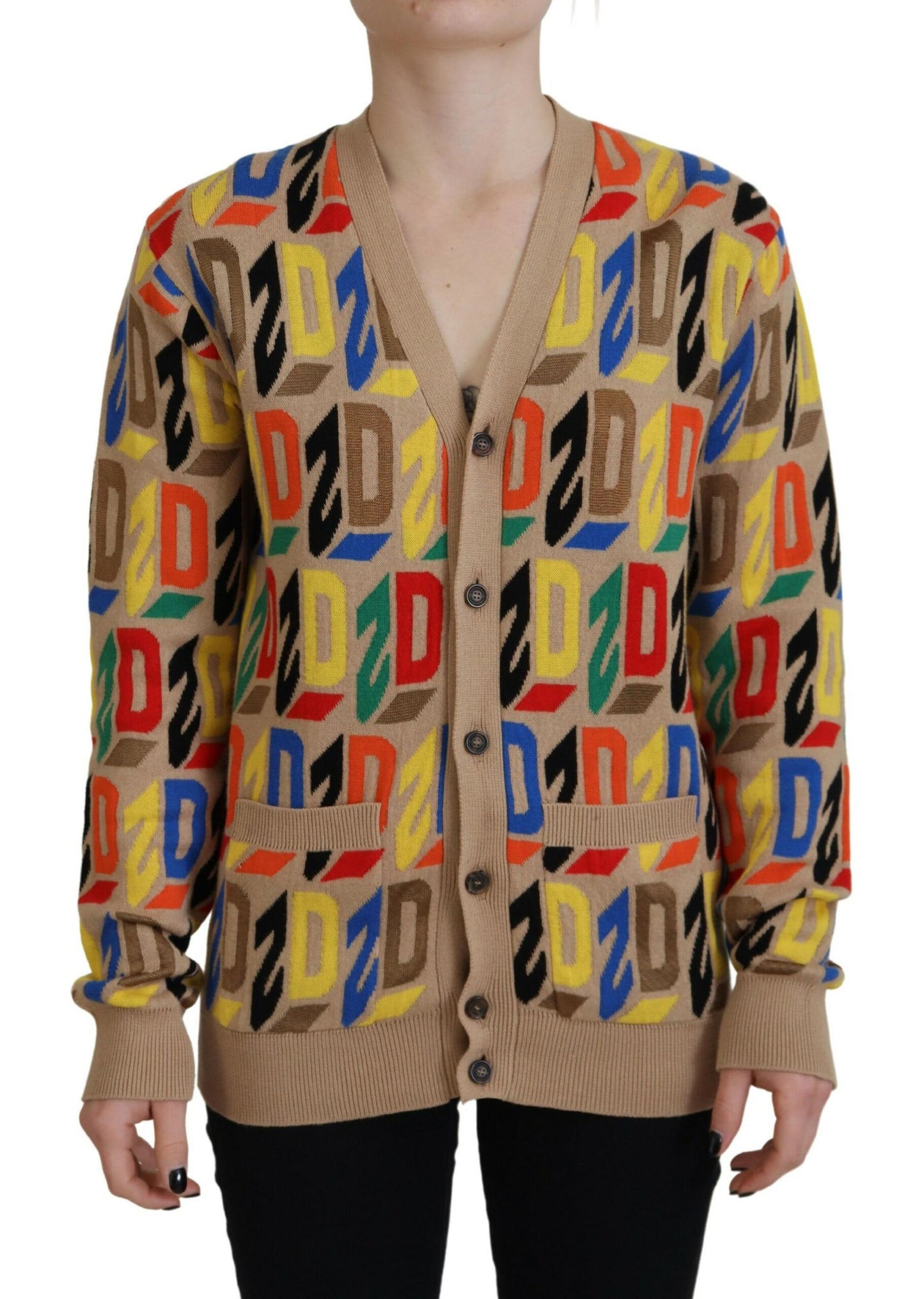سترة صوفية نسائية بأكمام طويلة وشعار بني من Dsquared²